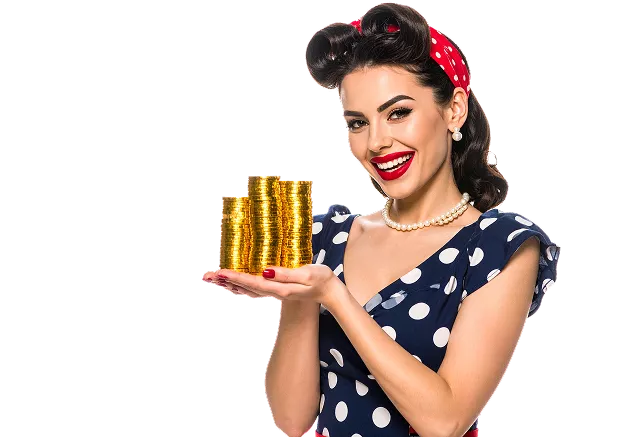 Pin-up Gözəl qadın və qızıl sikkələr